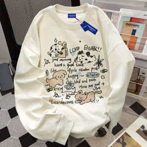 American Style Pure Cotton Long Sleeve round Neck T-Shirt Womens Autumn New Style Versatile Loose Cartoon Print Top