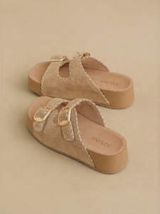 Josiny | Height Increasing Outdoor Wear Double Strap Thick Sole Slipper