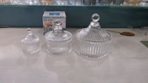 BEKAS KACA GULA KUIH BISKUT GLASS CANDY BOX 欧式水晶蒙古包玻璃罐蜡烛杯透明收纳罐竖条纹糖果盅伴手礼消磁碗