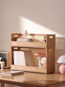 Bamboo Desktop Storage Box Desk Book 35/50 CM Stationery Sorting Box Shelf Bamboo Wooden Office Desk Storage Rack