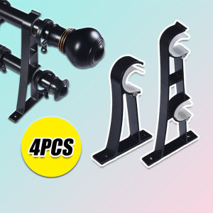 4Pcs/set Double Curtain Rod Bracket Holder Window Track Holder Set Metal Heavy Duty Base Rod Pole [COD][Ready Stock]