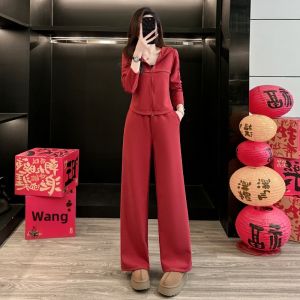 SUYE | Stylish Hooded Zipper Jacket and Wide Leg Pants Set for Women