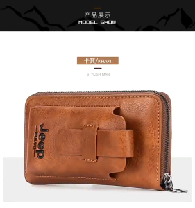 【COD-Ready Stock】JEEP P1002 Wallet For Men Long Style Multi Card Slot Money Clip Mens Business Zipper PU Leather