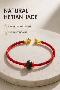 Natural Hetian Jade Bangle Bracelet with 24 Karat Gold and Certificate