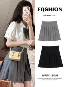 Váy Ngắn Xếp Ly Màu Xám Cạp Cao Cho Nữ Mùa Hè 2023 Váy Ngắn Chữ a Ôm Sát Cạp Cao Phong Cách Mới Cho Nữ