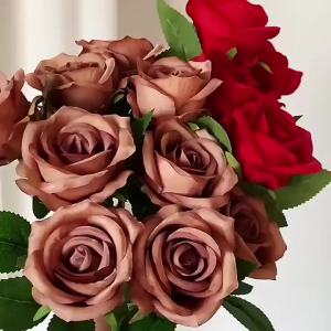 10/20pcs Bulk Roses Artificial Flowers / Red/White Fake Rose Flower Bouquets / Realistic Silk Cloth Roses Flowers / for Home Wedding Centerpieces Party Decorations