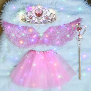 Angel Little Bé Gái Fairy Wings Glowing Back Decorations Bé Gáis Magic Wand Princess Skirt Butterfly Wings Glowing Toys for Bé Gáis