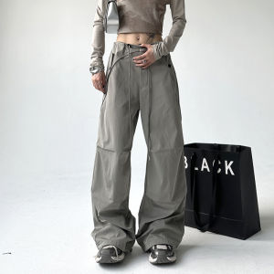 MUYUZI | Retro Street Fashion Gray Workwear Pants