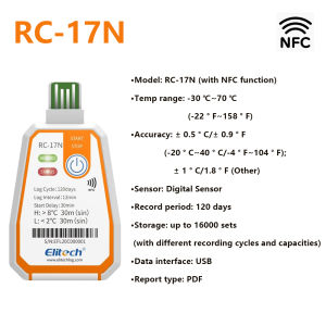 -30℃~70℃ USB Temperature Recorder Single-use Temperature Data Logger Cold-chain Refrigerated Warehouse Logger RC-17N with NFC