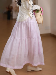 XIAOER | Hemp and Cotton Lined Hem Fringe Half Skirt