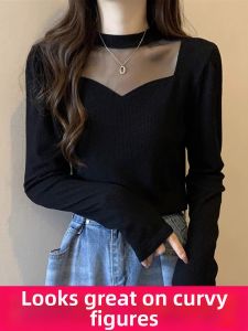 LUQIAN | Plus Size Half-High Collar Knitted Sweater With Mesh Stitching