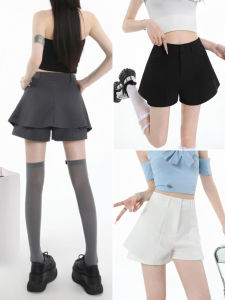 High Waist A-Line Pleated Mini Skirt Pants Womens Design Sense Lace Trim Splicing Casual Pants College Style Jk Pleated Shorts