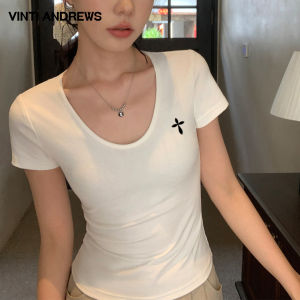 Elegant U-Neck Short Sleeve Slim Fit T-Shirts