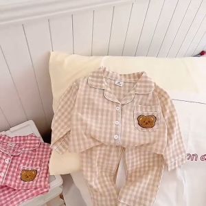 Đồ ngủ bé gái Pijama cho bé gái bé trai Habi Fashion HB89 họa tiết caro cho bé 18-40Kg