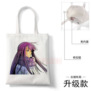Large Capacity Zipper Canvas Bag Student Carry Book Handbag Cartoon Print Casual Shoulder Bag Pure E-commerce Sale
