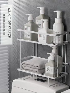 Toilet Bathroom Organizer Rustproof No Drill Rak Bilik Mandi Toilet Shelf Stainless Steel Toiletries Storage Shelf