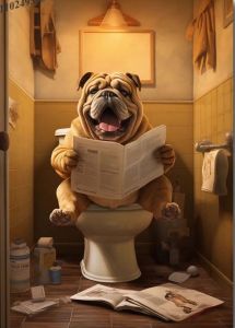 KAYOU | Dog Sitting on The Toilet Reading A Newspaper 5D DIY Diamond Painting Cross Stitch Full Drill Round Embroidery Home  Decor Gifts