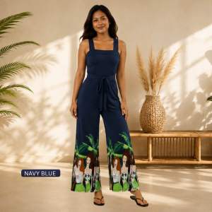 Womens Chic & Versatile Jumpsuit Wide-Leg Cotton Spandex Jumpsuit with Belt