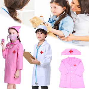 Simulation Doctor Nurse Children Uniform Cross Coat Halloween Role Costume Kids Cosplay Stethoscope Toys Fancy Party Birthday Gift