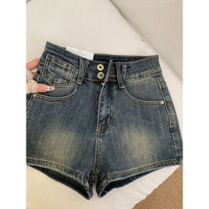 QIANCHANGNAAI | Vintage American High-waisted Elastic A-line Shorts
