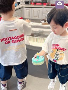 Boys Short Sleeve T-Shirt Summer Thin Cartoon Print Top Cute Half Sleeve Trendy Kids Clothing Lightweight Sweat Absorbent Casual Wear