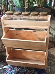 Rak Bumbu Kombinasi Kayu Jati Bonus Toples