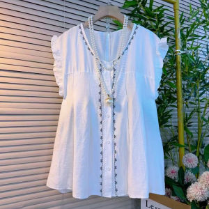 เสื้อยืดแขนสั้นลายดอกไม้สไตล์เกาหลีไซส์ใหญ่ ทรงหลวม ปกกลม สำหรับผู้หญิง ชุดทำงานฤดูร้อน แฟชั่น