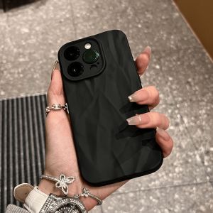 Black Frosted Folded iPhone 14 pro Max Case Anti-Fingerprint Soft Silicone Protective Cover Creative Minimalist Ins Style Apple 13 15 pro Max