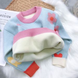 Little DR Sweater for Kids Girls Winter Warm Knitwear Sweatshirt Floral Korean Style Knitted Cotton Hoodie Children Baby Long Sleeve Clothes baju hoodie kanak kanak perempuan