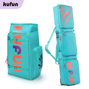 Kufeng Ski Backpack with Wheels Veneer Double Board Skis Double Shoulder Board Bag Trolley Case Snow Set Snowshoes Equipment Storage
