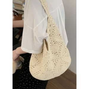 Artistic Large Capacity Straw Woven Tote Bag Womens Fashionable Bohemian Style Holiday Casual Single Shoulder Bag