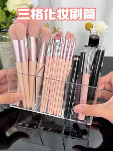 กล่องใส่ปากกา แปรงแต่งหน้า แบบอะคริลิคใส 3 ช่อง 1 2 3 ช่อง สําหรับสํานักงาน โต๊ะเครื่องเขียน โต๊ะเครื่องแป้ง