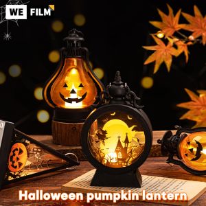 Halloween LED Hanging Pumpkin Lantern Light Ghost Lamp Candle Light Retro Small Oil Lamp Halloween Party Home Decor Horror Props
