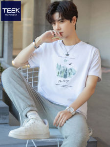 เสื้อยืดแขนสั้นผ้าคอตตอนแท้ TEEK สำหรับผู้ชาย ทรงหลวม ทรงหลวม ทรงปกติ ผ้าไหมน้ำแข็ง ทรงหลวม เทรนด์ฤดูร้อน 2023