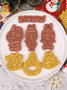 Home Use Baking Tools Cartoon 3D Press Style Labubu Cookie Cutter Christmas Theme Kitchen Cooking Utensils Baking Mold