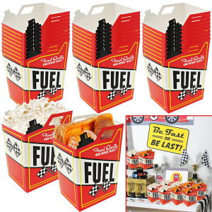 12/24 ชิ้นรถแข่ง Popcorn Treat กล่อง Red Candy คุกกี้ Popcorn คอนเทนเนอร์สําหรับรถแข่งวันเกิด Party Supplies Racing Theme