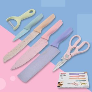 H854 Pisau Set Rainbow Pastel Ceramic 6 in 1 / Kitchen Knife Set Multicolor / Set Pisau Dapur