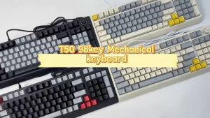 FANTASY T-WOLF T50 98-Key RGB Mechanical Gaming Keyboard Blue Switches Hot-Swappable Keys Multi-Function Knob Ice Blue Side Lighting Ergonomic Design Custom RGB Effects Double-Leg Stand Gaming Keyboard