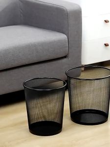 Thickened Rust-Proof Iron Metal Waste Basket Round Trash Can Trash Cans for Home Office Black Mesh Round Garbage Basket Office Barbed Wire Wastepaper Can - 5002 [ GM GO SHOP ]