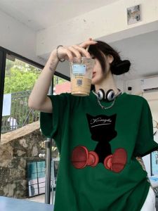 Plus Size 150.00kg American Pure Cotton T-shirt Womens Short-Sleeved Summer Stylish Stylish Cartoon Print T-shirt Couples Tops