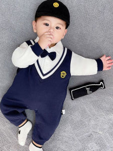 Gentleman Style Baby Jumpsuit Spring and Autumn Thin Pure Cotton Baby Boy and Girl Rompers Long Sleeves Newborn Clothes Handsome