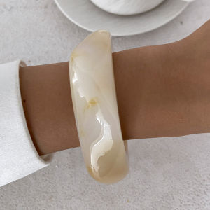 Ingemark 3 Styles Hip Hop Irregular Resin Stack Wide Bangles Women 2025 New Vintage Chunky Smooth Metal Bracelets Jewelry Gift
