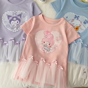 Ready Stock Kids Girl Sanrio Kuromi Dress Lace Dress Baby Girl Clothes Princess Polo T-Shirt Dress Birthday Party Dress Soft Fabric