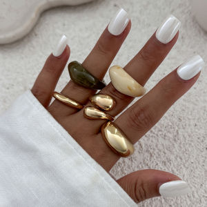 Ingemark 5Pcs/Set Y2K Boho Resin Acrylic Finger Rings for Women New Trend Vintage Alloy Adjustable Ring Daily Couple Jewelry Men