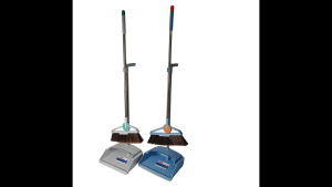 Standing Dustpan & Broom Set with Stainless Handle & Comb Teeth