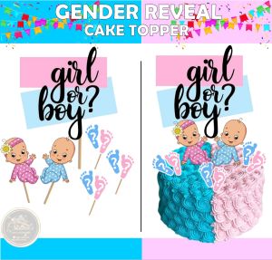 Gender Reveal Cake and Cupcake Topper ( machine cut waterproof )