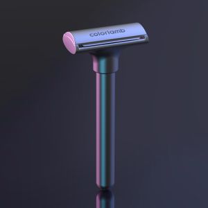 มีดโกนขอบคู่โลหะคัลเลอร์แกะสีสำหรับโกนหนวดผู้ชายที่โกนหนวดหัวกลมสไตล์ใหม่สีเทา