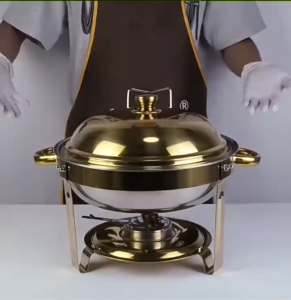 TIDY 5L Round Chaffing Dish Food warmer Double Bow with Lid Holder Cafeteria Set Warming Home Restaurant