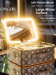 QINGBINJIAJU | Portable Travel Makeup Bag With Mirror And Light