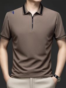 ROMON | Romon Mens Polo Shirt Casual Half Zipper Short Sleeve Turn-down Collar Business Casual Top Summer New Style Fashion Urban